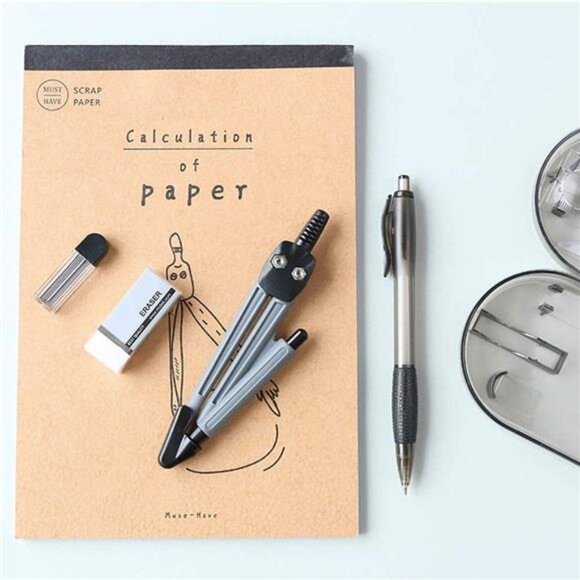 Math Geometry Kit Set, 8 Pieces w/ Shatterproof Storage Box - Rulers, Protractor - Picture 2 of 7